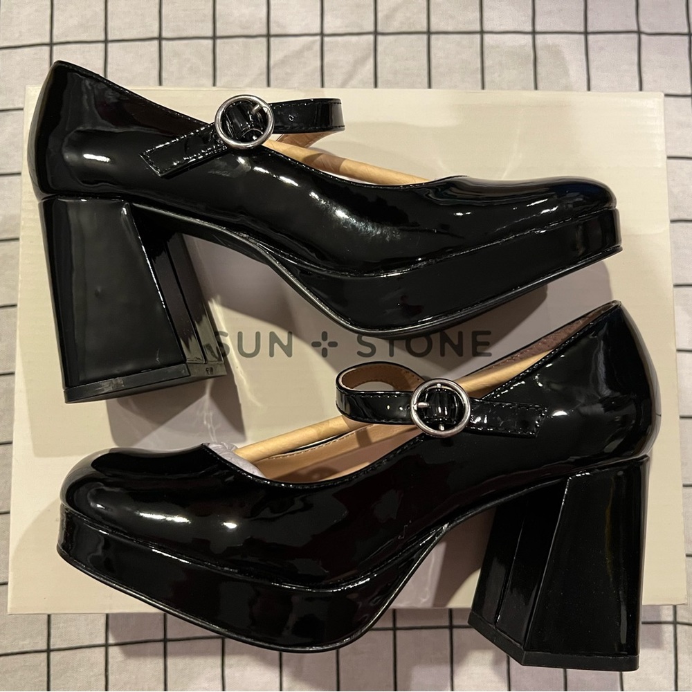 Sun and Stone Black Patent Mary Janes